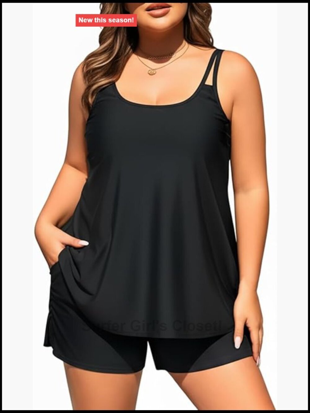 Plus Size Tankini Set with Shorts and Pockets Flowy Swimwear